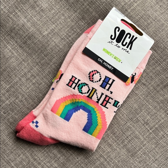 Sock it to Me Novelty Gift Oh Honey Rainbow Pink Socks NWT - Picture 1 of 6